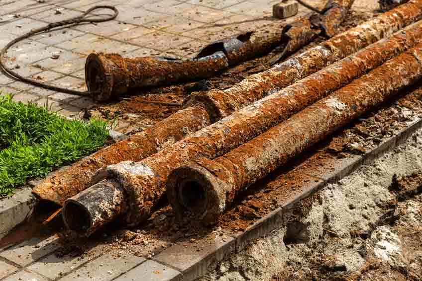 Fragments of old corroded cast-iron water pipes