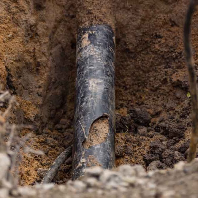 severely damaged sewer pipe